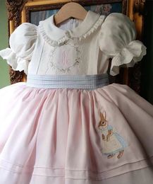 Girl s Dresses 0 12Y Baby Girl Summer Pink Rabbit Embroidery Turkish Vintage Lolita Princess Ball Gown Dress for Birthday Holiday Casual Eid 230520