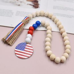 Decorative Flowers 4 Th Independence Day Beads Wood Garland Beaded Decor Festival US Flag Party Pendant Wooden Home Farmhouse Tassel