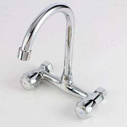 Kitchen Faucets Double Handle Wall Mounted Bras Dual Hole Bathroom Cold And Sink Washbasin Water Mixer Tap Shower Faucet