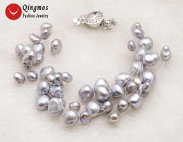 Bangle Qingmos Grey Natural Pearl Bracelets for Women with 9 Strands 69mm Baroque Pearl Starriness Bracelets Fine Jewellery 7.5" Bra404