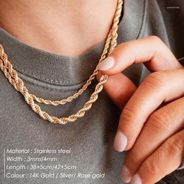 Chains 1PC 3/4MM 316L Rope Chain Necklace Stainless Steel Never Fade Waterproof Choker Men Women Jewelry Gold Color Gift