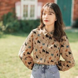 Women's Blouses College English Shirt Women Outwear Versatile Blouse 2023 Spring Vintage Hong Kong Style Printed Long Sleeve Top