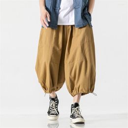 Men's Pants Harajuku Wide Leg Men Summer Loose Short Fashion Casual Solid Color Calf-length Male