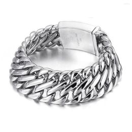 Link Bracelets Gothic 26mm 9inch Silver Color 316L Stainless Steel Curb Cuban Chain Wrist For Men Vinking Bangle Jewelry Gift