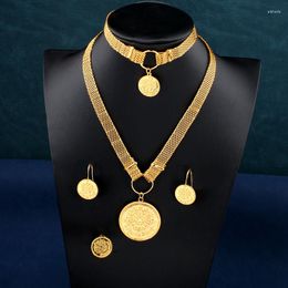 Necklace Earrings Set Coin Gold Plated Copper Jewellery For Bridal Ethnic Wedding Dubai Women