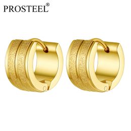 Huggie PROSTEEL Earrings Chunky Hoop Small Men Women Earring Cool Stainless Steel Thick Jewelry for Sensitive Ear Gold/Black Gun Plated