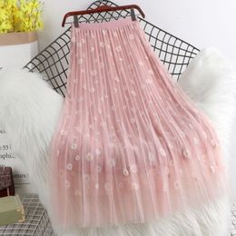 Skirts Child Daisy Print Tulle 2023 Summer Girls Princess A Line Pleated Teenage Mesh for Kids 3 14T 230520