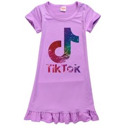 Tik Tok Dress For Big Girl Clothes Summer Children Print Cotton Ruffle Casual Kid Home Pigiama318F