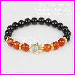 Strand 2023 Design Onyx Stone Hamsa Bracelet Gold Hand Black With Red Bead Healing 10pcs