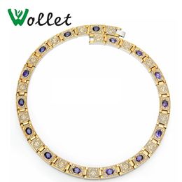 Necklaces Wollet Jewellery Pure Titanium Statement Necklace for Women Magnetic Purple Gold Red Crystal CZ Stone Magnet Health Care Healing