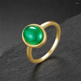 Cluster Rings QClassic Gold Ring Exquisite Oval High Charms Lab Emerald Carbon Diamond Stone Wedding Engagement Jewellery Gift