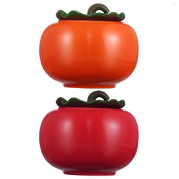 Storage Bottles 2 Pcs Persimmon-shape Ceramic Creative Decorations Wide Mouth Tea Canisters Containers Jars