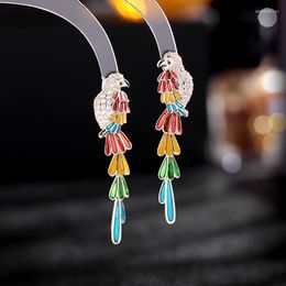 Dangle Earrings Bohemia Ethnic Jewellery Temperament Personality Design Cute Bird Long Colourful Feather Epoxy Parrot Party Gift