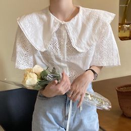 Women's Blouses Hollow Out Crochet White Lace Shirts For Women Summer Blusa Feminina Wild Loose Short Sleeve Doll Shirt Korean Tops