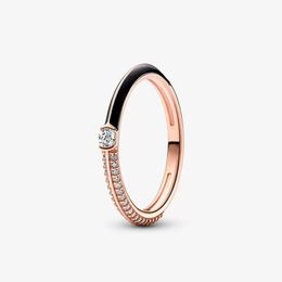 Rose Gold Pave Black Dual Ring for Pandora 925 Sterling Silver Stacking Rings designer Jewelry For Women Mens Crystal diamond Couple's ring with Original Box