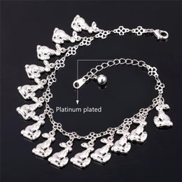 Women Lively Rabbits Charms Ankle Chains 18K Real Gold Platinum Plated Jewellery for Girls Bracelets Anklets299P