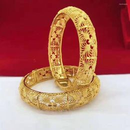 Bangle 1 Pcs Est Dubai Hollow Filigree Luxury Wedding Party Yellow Gold Filled Womens Bracelet Openable 15mm Thick