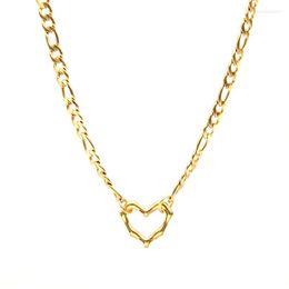 Pendant Necklaces Women Necklace Small Heart Charm Figaro Cuban Curb Chain Choker Golden Stainless Steel Jewelry