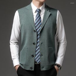 Men's Vests Men's Vest Knitted Suit Collar Lapel Fashion Cardigan Casual Clothing Trendy Sleeveless Sweatshirt