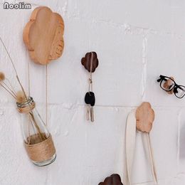 Hooks NOOLIM Nordic Plum Flower Wall Coat Hook Wooden Hanging Rack Home Wood Clothes Hat Mounted Storage Holder