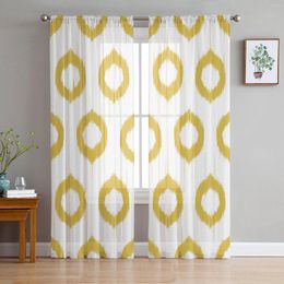 Curtain Yellow Geometric Figure Circle Retro Tulle Sheer Window Curtains For Living Room Bedroom Voile Decorative Drapes