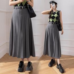 Skirts Ladies Elegant Large Hem Pleated Long Skirt Women Chic Black Casual Faldas Largas Female Korean Fashion Clothing 2
