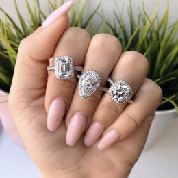 Cluster Rings Sell 925 Sterling Silver For Women Simple Round Square Drop Three Cuts Diamond Wedding Solitaire Thin Ring Set Jewelry