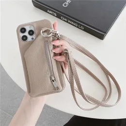 Crossbody Lychee Pattern Zipper Vogue Phone Case for iPhone 14 13 12 11 Pro Max Samsung Galaxy S23 Ultra S22 Plus S21 S20 Lanyard Card Slot Leather Wallet Chain Shell
