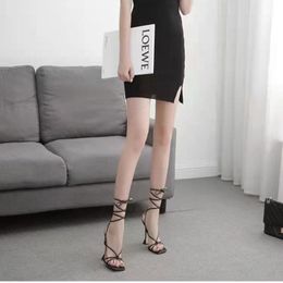 Sandals Summer Woman Shoes Fashion Cross-tied Spike Heels Lace-Up Party Pumps Size 35- 43 Black White Apricot