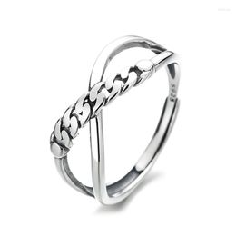 Cluster Rings 375FJ ZFSILVER Silver S925 Trendy Adjustable Luxury Retro Simple Geometric Chain Cross Ring For Girl Women Wedding Party