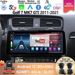 VW Golf 7 MK7 GTI 2011-2021 layar 12.3 inch Radio Video mobil Android 12, untuk Stereo GPS Multimedia Car-play Unit utama-3