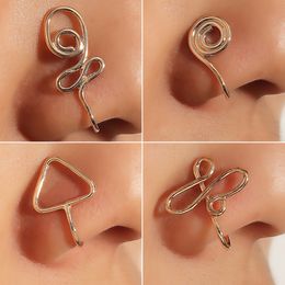 Nose Clips Rings Studs Hoops for Women Non-Piercing Body Jewlery U Shape Geometric Symbol Triangle Copper Gold Colour Wholesale 2023 New