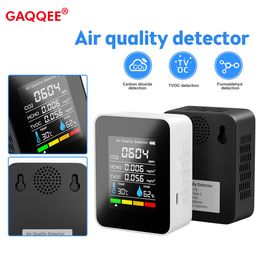 Gas Meters 5 In 1 Air Quality Detector LCD Display Carbon Dioxide Monitor Portable Temperature Humidity Meter HCO2 HCHO TVOC CO2 Detector 230520