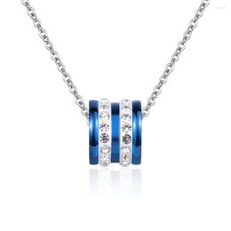 Pendant Necklaces Titanium Steel Blue Black Color CZ Crystal Circle Necklace Woman Fashion Party Jewelry Christmas Gift
