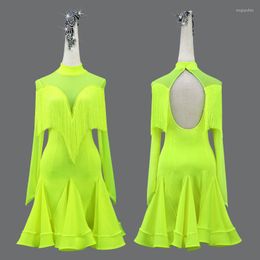 Stage Wear Latin Dance Dress High-end Custom Green Tassels Diamond Tassel Skirt Cha Tango Female Adult Professional Clothing