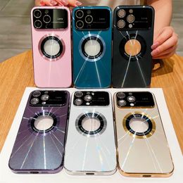 Luxury cases Plating Glossy Logo Hole Magnet Case For iPhone 15 14 13 12 11 Pro Plus Max Wireless Charge Solid Bumper Funda