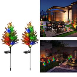 Lawn Lamps 2pcs Solar Garden Lights Ground Light Waterproof Lamp Multicolor Flickering Pine For Outdoor Patio Pathway Christmas