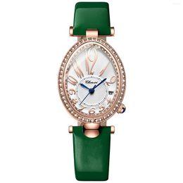 Wristwatches Luxury Women's Watch Leather Strap Live Broadcast Fashion Diamond Oval Clock