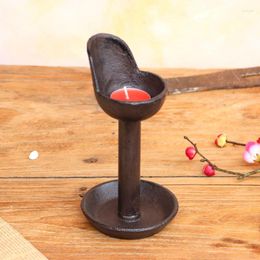 Candle Holders Antique Brown Table Cast Iron Holder With Round Bottom Dish Base Chinese Traditional Style Handmade Heavy Stable Oil Lamp