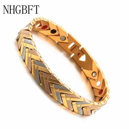 Bracelets NHGBFT Tricolour Health Care Magnetic Bracelet for Women Mens Stainless Steel Chain Bracelet Adjustable Length