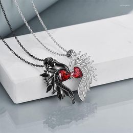 Pendant Necklaces Crystal Angel Demon Penadnt Couple Necklace Cute Heart Shaped Rhinestone Creative Gift For Lover Party Dz092