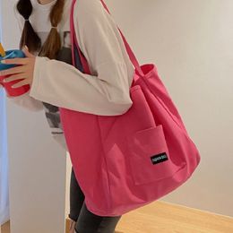 Waist Bags Women Canvas Shopping Bag Pink Green Orange Yellow Books For Girl Trend LargeCapacity Handbag Tote And Shopper 230520