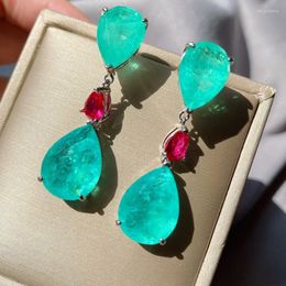 Dangle Earrings Classic Sparkling Big Paraiba Stone Gemstone Drop Earring For Women Genuine Silver Color Female Wedding Party Jewelry