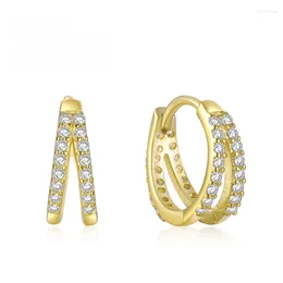 Hoop Earrings 925 Sterling Silver Double-row Zircon For Women Girl Simple Fashion Circle Delicate Daily Jewerly