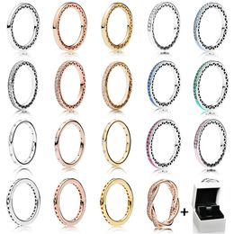 Rings NEW Hot Sale 100% 925 Sterling Silver 14 Gold Color Pan Rings for Women Jewelry Rose Gold Drops of DIY Wedding Ring with Box