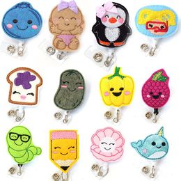 whole cute smile face retractable nurse ID badge card holder reel lovely felt yoyo name id card badge reel for kids265C