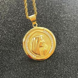 Pendant Necklaces Gold Silver Colour Round Stainless Steel With Rhinestone Charm For Necklace Making Catholic Virgin Mary Face Woman GiftsPen