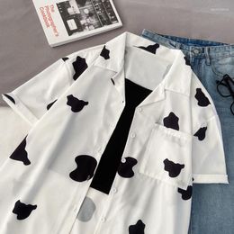 Women's Blouses Summer Shirts For Women Short Sleeve Tunic Korean Style Women's Buttoned Shirt Cow Print White Casual Wear