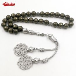 Bracelets Tasbih Men Natural Pyrite stone muslim bracelet Misbaha islamic rosary arab accessories on hand 33 prayer beads Ramadan eid gift