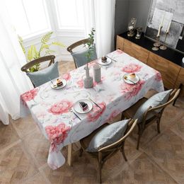 Table Cloth Red Watercolour Flowers Retro Waterproof Home Decoration Tablecloth Party Kitchen Dinner Cover